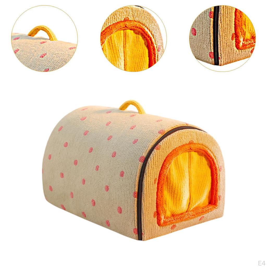 Indoor Pet House Dog Portable Handle Snooze Soft Enclosed Warm Bed with Door Curtain for