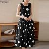 ZANZEA Women Casual Round Neck Sleeveless Loose Polka Dot Print Dress