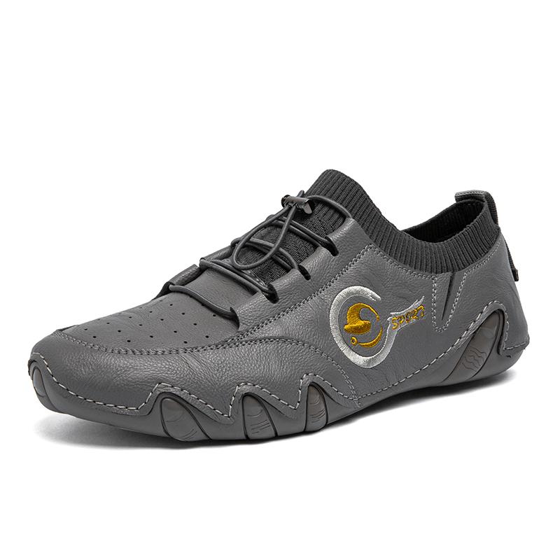 Popular Leather Sock Shoes Fashion White Sneakers For Men Casual Mens Shoes Genuine Leather Breathable Outdoor Shoes Man Loafers