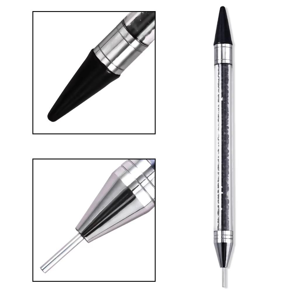 Diamond Painting Wax Picker Pen with 6 Replaceable Tips Crystal Handle Double End Rhinestone Pickup Tool for Nail Art Beads Gems DIY Crafts