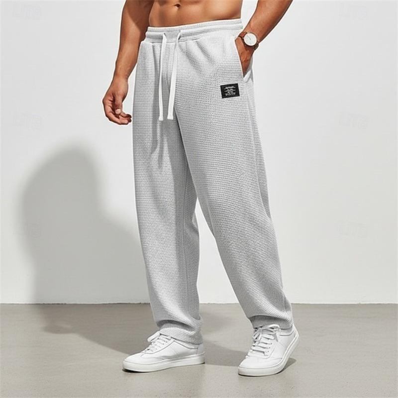 Spring and Autumn Men's Casual Waffle Pants Commuter Straight Versatile Solid Color Straight Pants