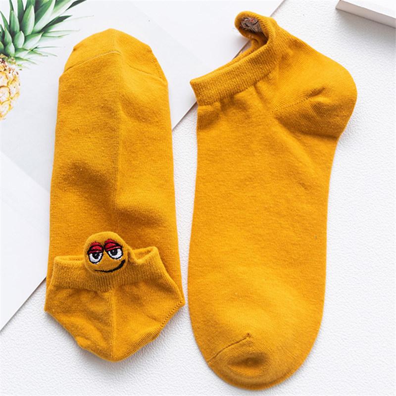 Kawaii Expression Brodée Couleur Bonbon Chaussettes Femme Happy Mode Filles Cheville Sokken Drôles Coton Unisexe Noël Dropship