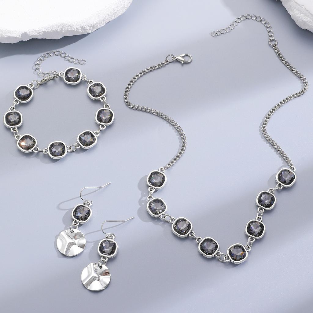 Y2K Sweet Cool Style Grey Square Crystal Earrings Necklaces Women Fashion Punk Simple Texture Bracelets Female Jewelry Gift