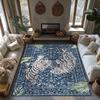 Blue Tiger Pattern Bohemian Rug, Jungle Theme Non-Slip Carpet, Plush Living Room Mat for Nature Inspired Decor