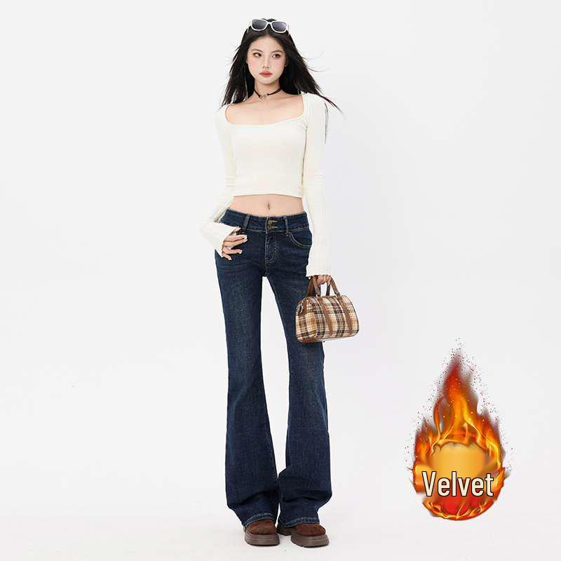 Available: Fleece-Lined Retro Low-Waist Micro-Flare Jeans for Women - Bell Bottoms in Petite and Plus Sizes Medium