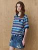MAXZA Multi-Stripe Round Neck Short Sleeve Knit T-Shirt
