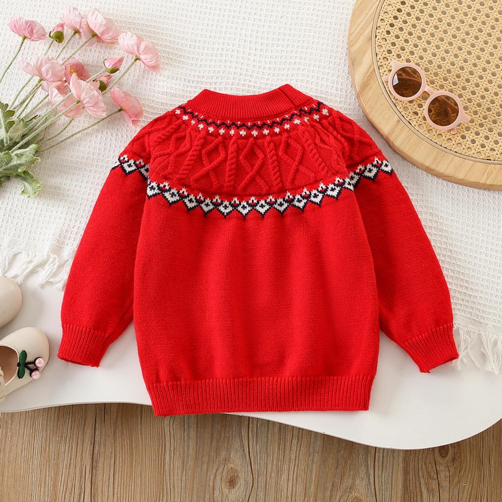 Gestrickter Pullover für Mädchen mit Muster, Warmes Langarm-Basisshirt für den Winter