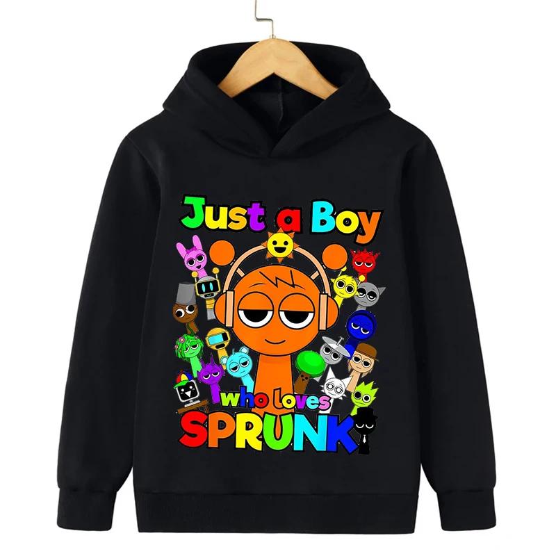 New Cartoon Sprunki Just a Boy Print Boys Hooded Sports Sweatshirt Fall and Winter Casual Comfortable Warm Children's Sweatshirt