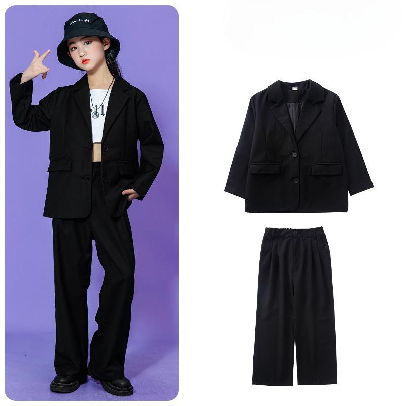 Kids Purple Blazer Suit Set Girls 2Pcs Oversized Blazer & Wide Leg Pants Streetwear Hip Hop Dance Performance Outfit for Stage Show Party