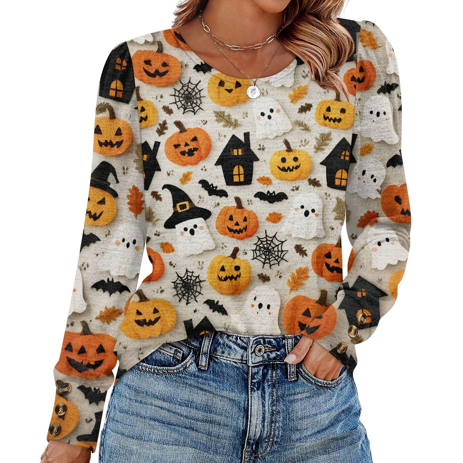 

Женский модный топ с длинными рукавами и принтом на Хэллоуин XL жёлтый