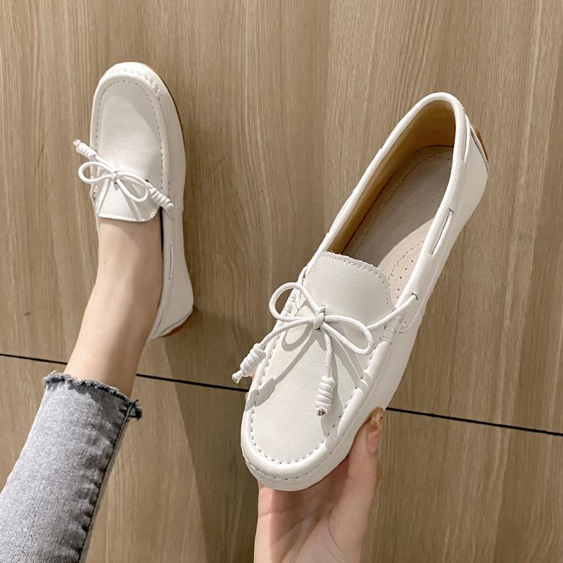 Classic Bowtie Mocasines Woman Genuine Leather Flats Cowhide Single Shoes Ladies Daily Walking Driving Loafers Pregnant Sneakers 35 6545₽