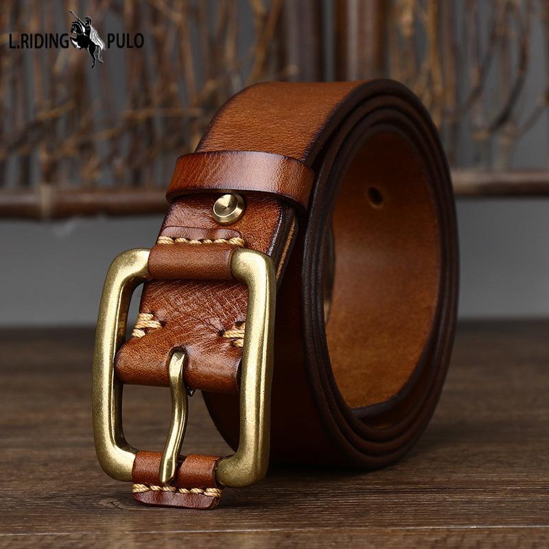 Belt Korean Style Simple and Fashionable Genuine Leather Pure Cowhide Retro Copper Buckle Work Jeans Belt
