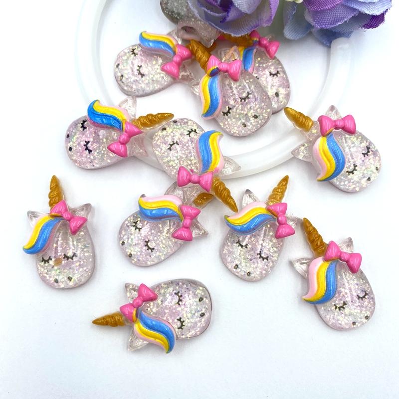 20pcs Hand Painted Resin Unicorn Flatback Cabochons For Hair Bow Centers DIY Scrapbooking Decor