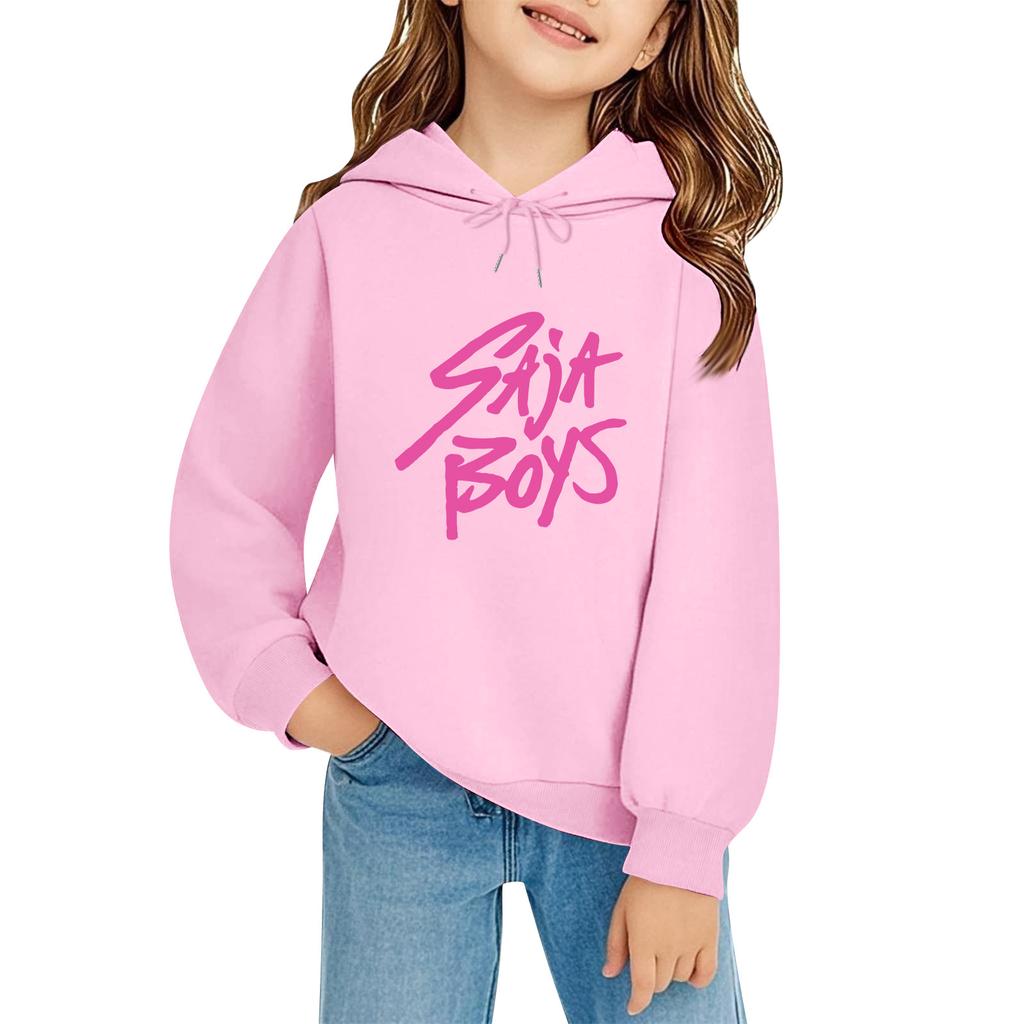 Kids' Long Sleeve Loose Pullover Letter Print Drawstring Hooded Sweatshirt