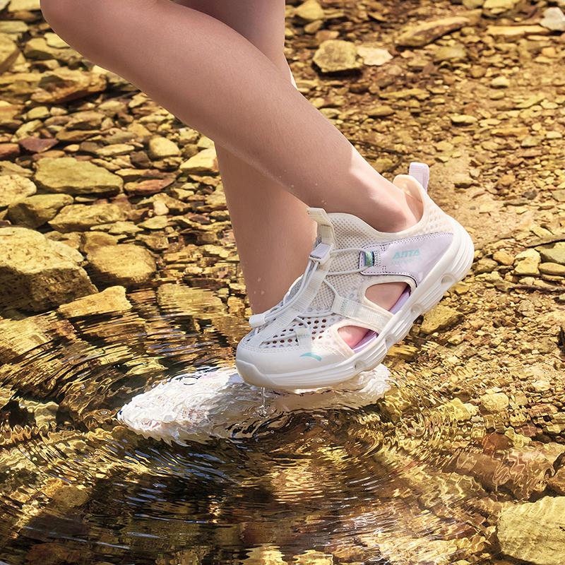 Anta Kids Synthetic Leather Fabric Trendy Comfortable Versatile Outdoor Beach Shoes Kids Sandals White Purple A322426906-5