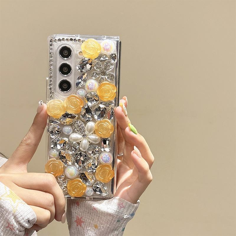 Rhinestone Pearl Flower Ins Mobile Phone Case for Samsung Zflip6 Flip Zflip4 Folding Screen Fold5 Luxury