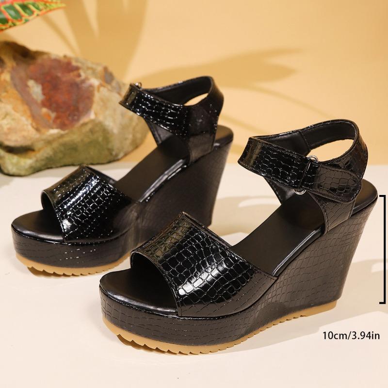 

Summer new style solid color round head open toe one-word women s fashion large size wedge sandals 43 чёрный