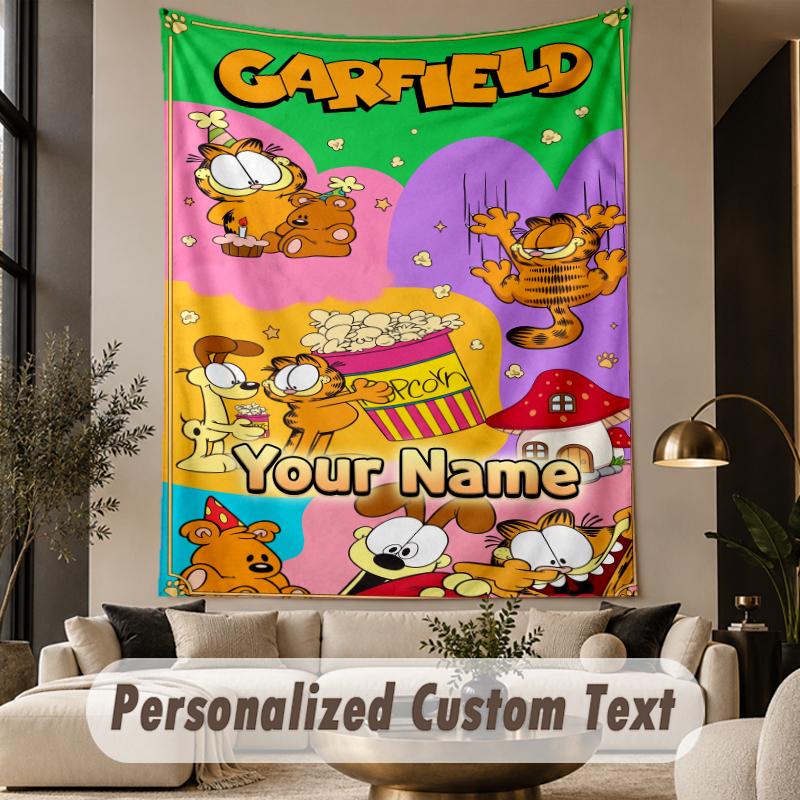 Custom Text Printed Tapestry Garfield Pattern Large Wall Hanging Indoor Room Decor