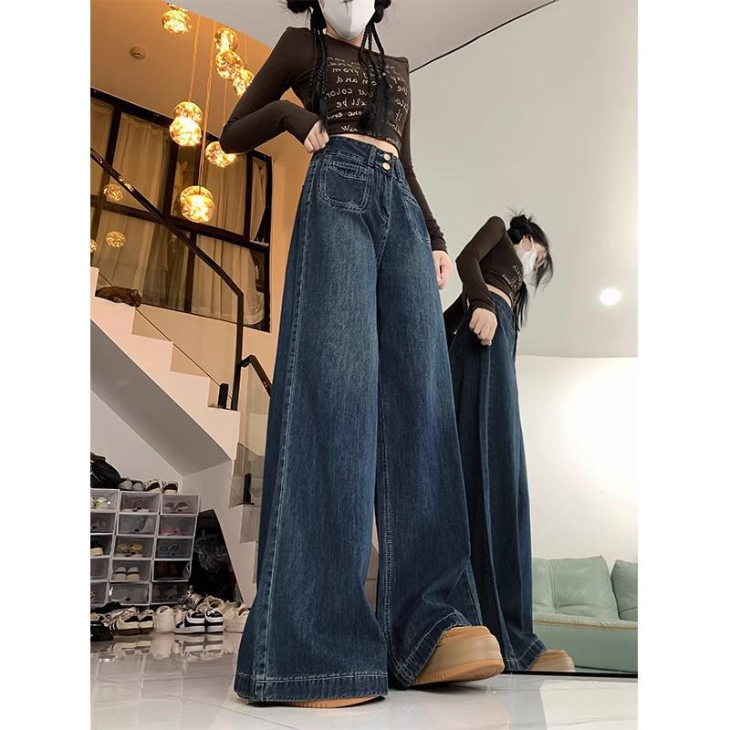 Plus-Size High-Waisted Slimming Straight-Leg Jeans: Floor-Length, Loose Fit, Autumn/Winter 2025 Women's New Style