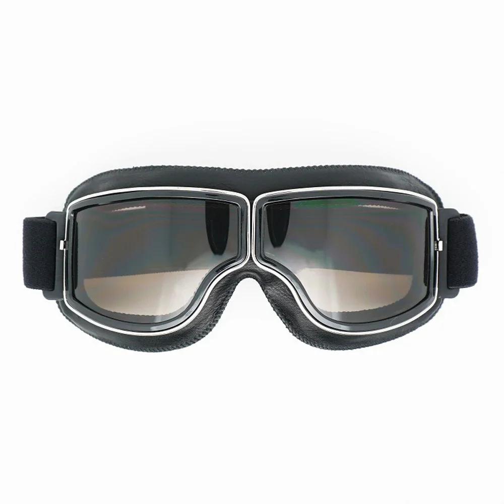 Vintage Pilot Motorcycle Goggles UV400 Windproof Scratch Resistant PC Lens with Leather Trim for Open Face Helmet