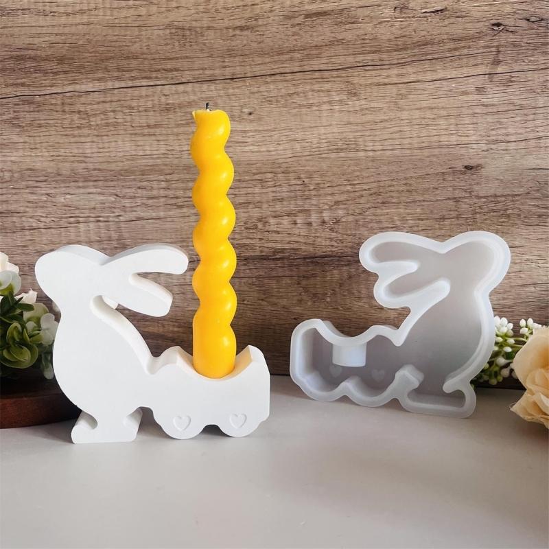 3D Rabbits Candle Holder Silicone Molds Epoxy Resin Molds Ornament Easters Rabbits Candlestick Molds Plasters Molds
