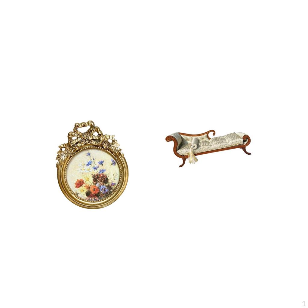 Ornate European Round Photo Frame And Miniature Wooden Sofa Bed DIY Accessories for Wedding Gift