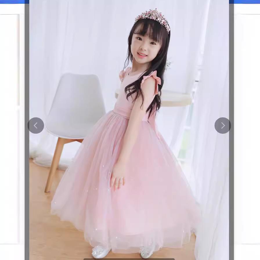 European & American Girls' Birthday Princess Flutter Sleeve Dress - Long, Puffy Ball Gown for Piano & Special Occasions
