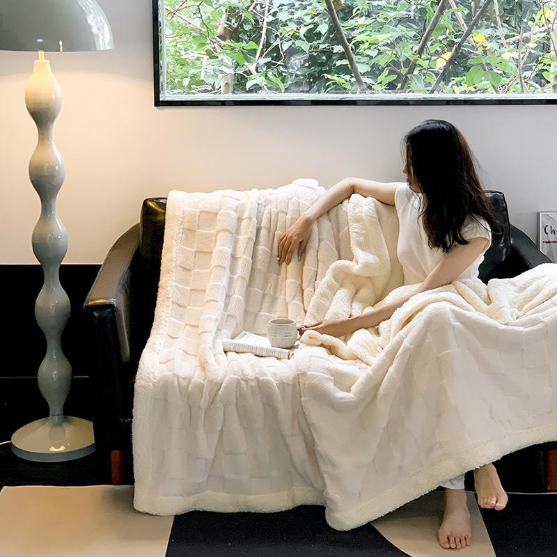 Wollplaid Plüsch Schachbrett Verdickte Bettdecken für Kinder Erwachsene Herbst Sommer Klimaanlage Nickerchen Decke Bezug