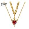 Couple Necklace Gift Women Double-layered with Blade And Heart Pendant