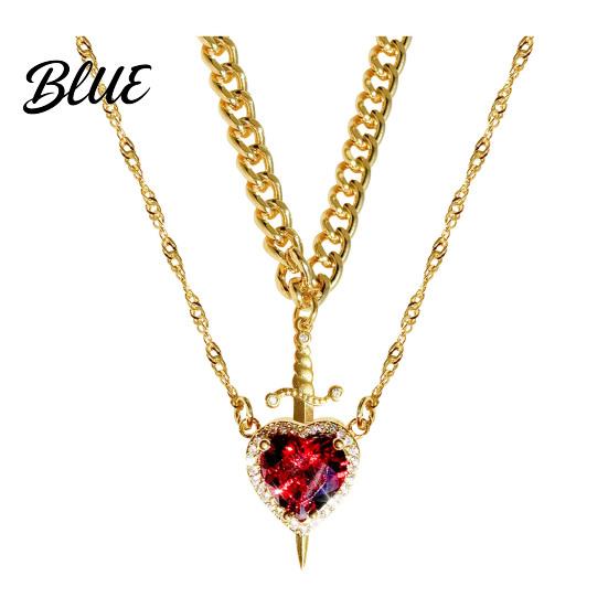 Couple Necklace Gift Women Double-layered with Blade And Heart Pendant