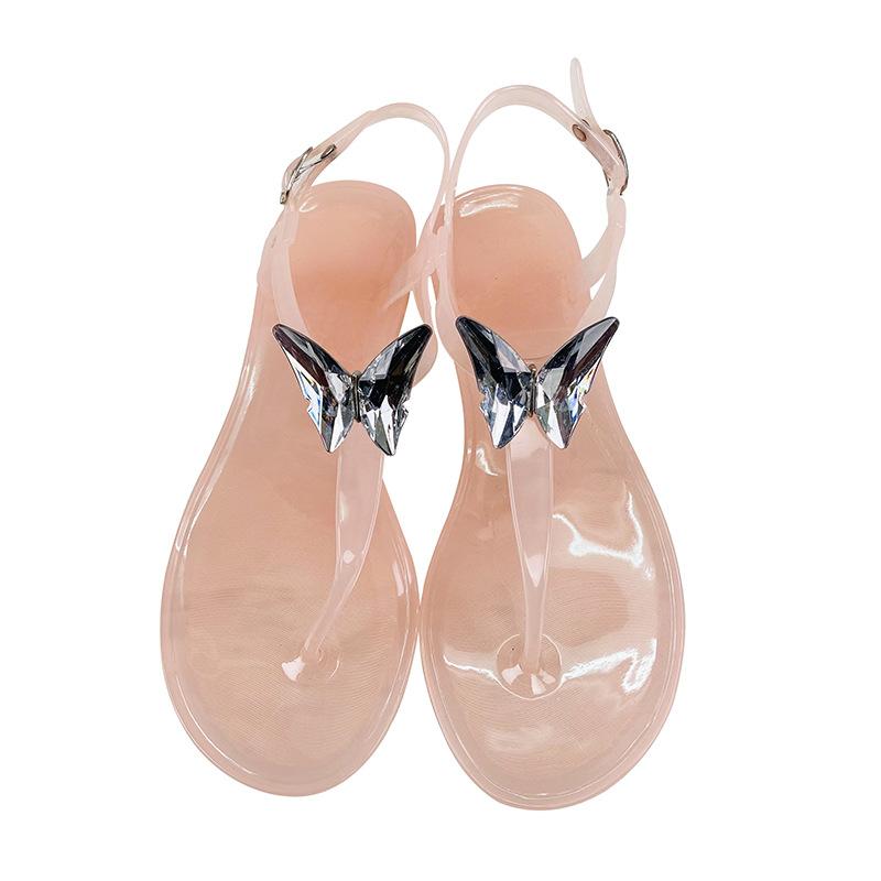 Summer Diamond Butterfly Ladies Crystal Jelly PVC Flat Sandals Butterfly Brick Casual Beach Transparent Sandals