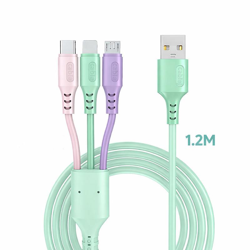 

3-в-1 USB-кабель 6A Швидка зарядка та синхронізація даних для , , Huawei, Vivo, Type-C, Micro-шнур, Високошвидкісний зарядний кабель зелений