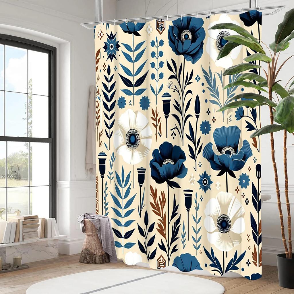 Vintage Flowers Pattern Bathing Curtain  Bathroom Shower Curtain Waterproof With 12 Hooks Home Deco
