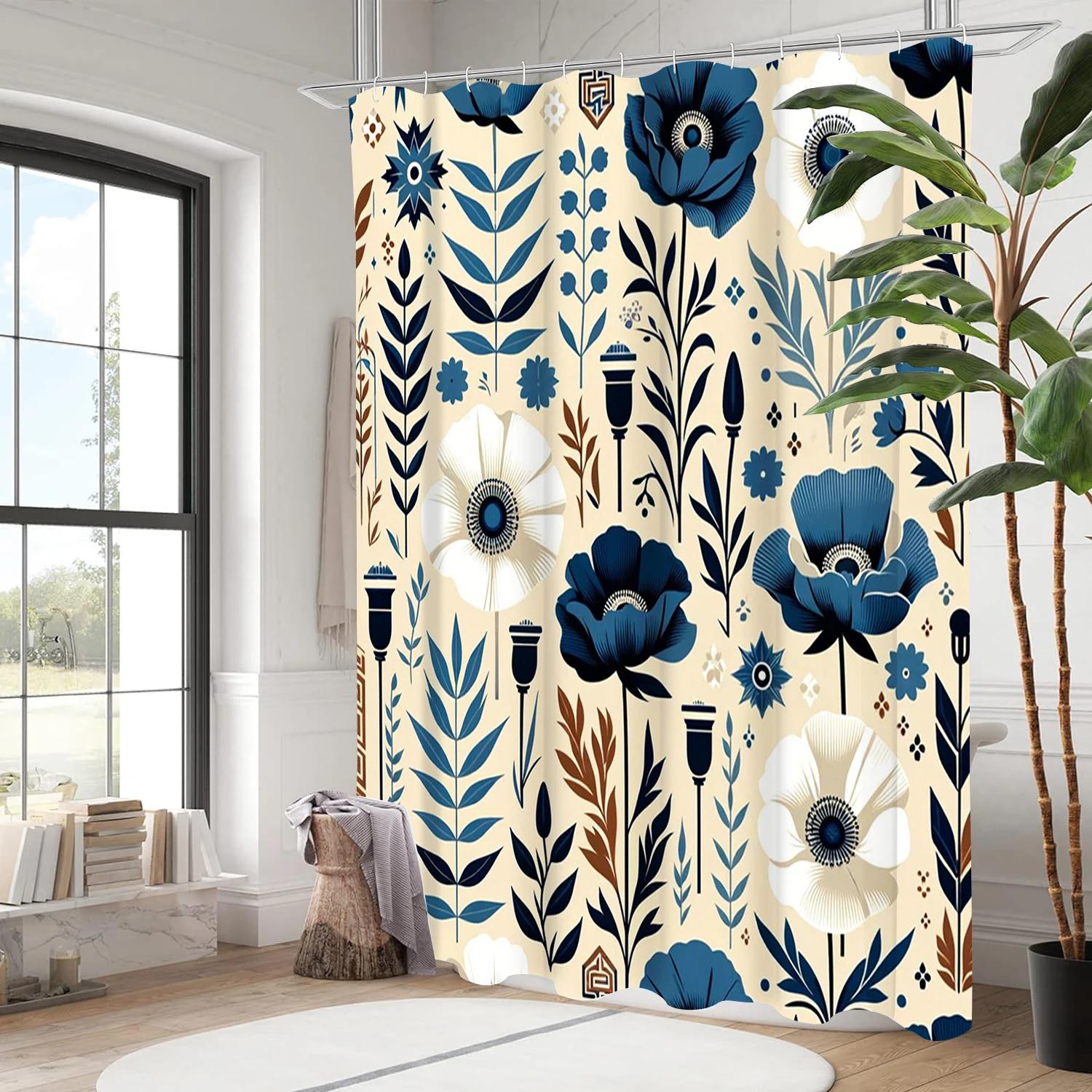 

Vintage Flowers Pattern Bathing Curtain Bathroom Shower Curtain Waterproof With 12 Hooks Home Deco W60H190(CM)-1 Pcs