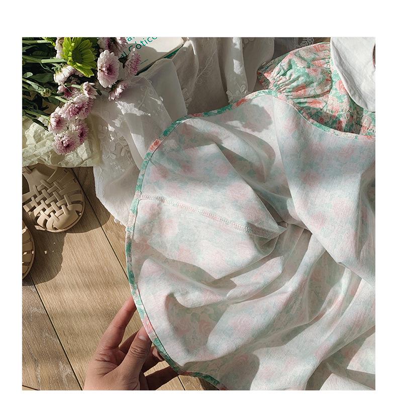 Hand-Knitted Smocked Floral Doll Collar Short-Sleeve Girls' Dress - Summer 2026 French Korean Chic Style