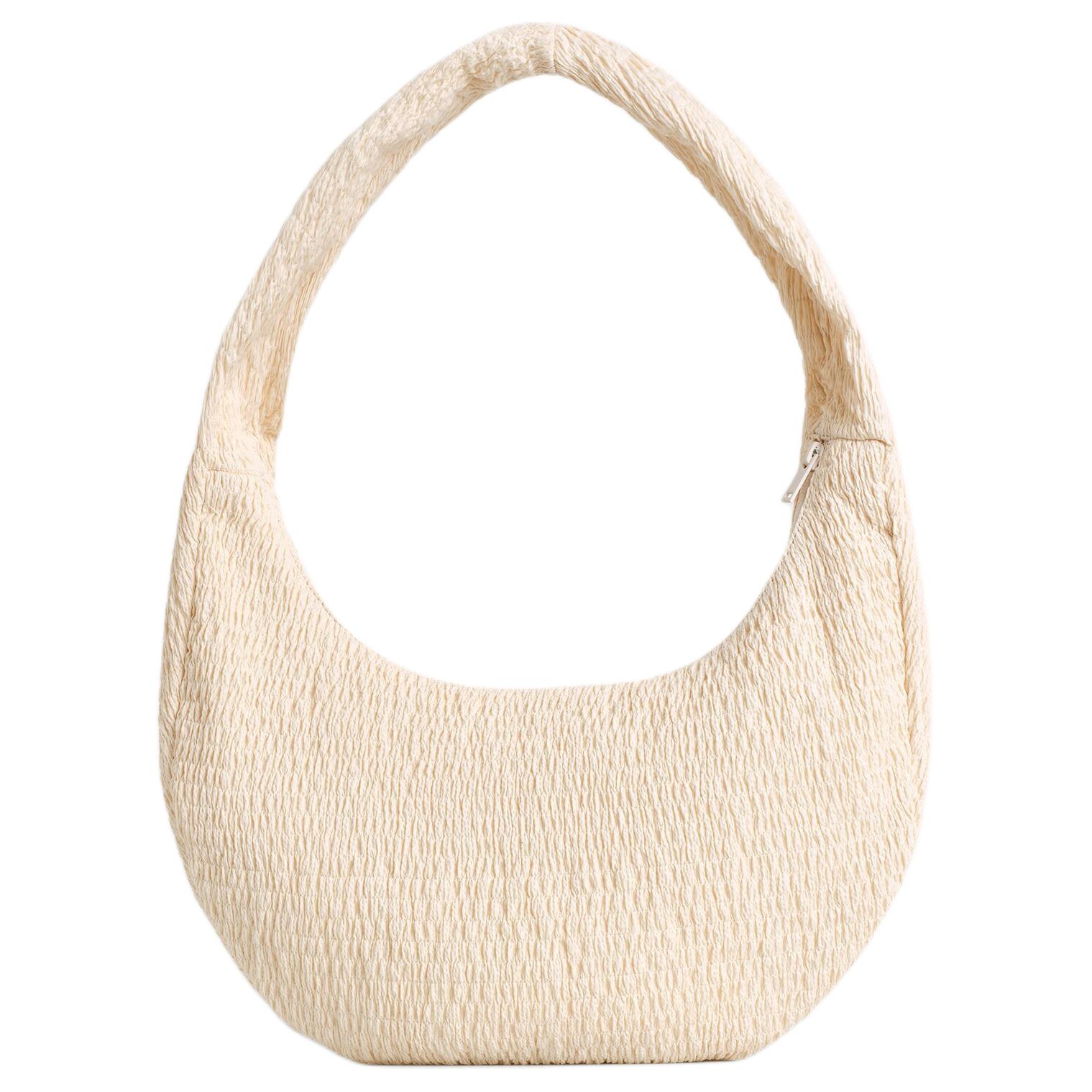 COS Pleated Decorative Zipper Closure Curved Body Shoulder Bag Women bags Off-White 1327204002 Ecru