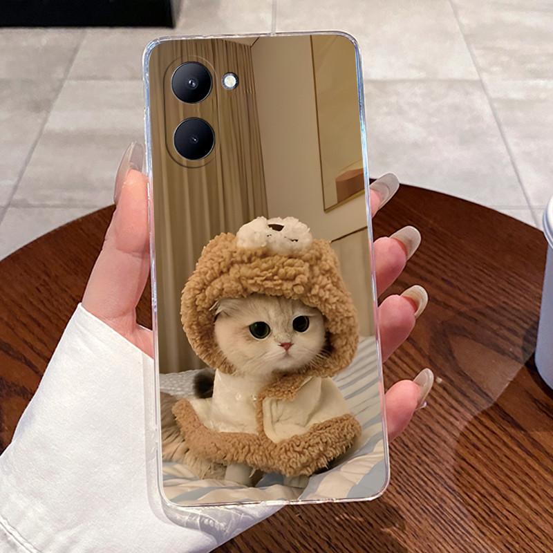 Casing For Realme C33 RMX3624 Case Aesthetic Cute Cat Astronaut Painted Transparent TPU Cover For Realme C33 4G Phone Case Shell