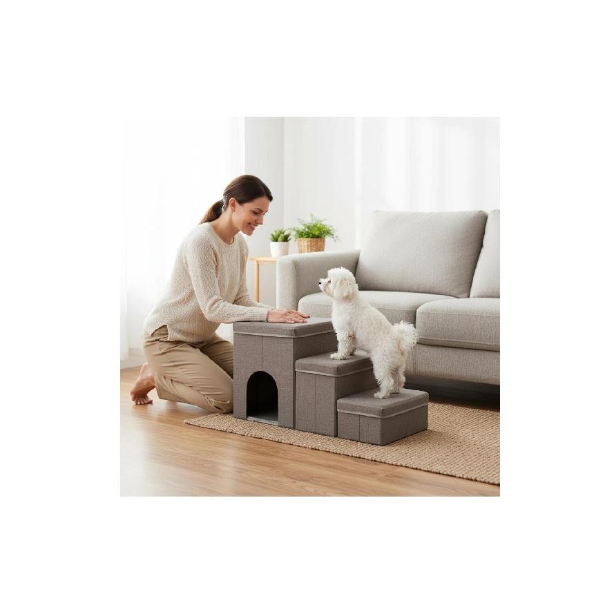 Pet Steps Upholstered Pet Stair Step Dog Stairs Cushioned Dog Steps Boxy for Pets, Bed, Sofa