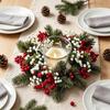 2pcs Artificial Candle Ring Candlestick, with Red Berries And Pine Cones Baby's Breath, for Home, Christmas, Tabletop Decoration Candle Holder
