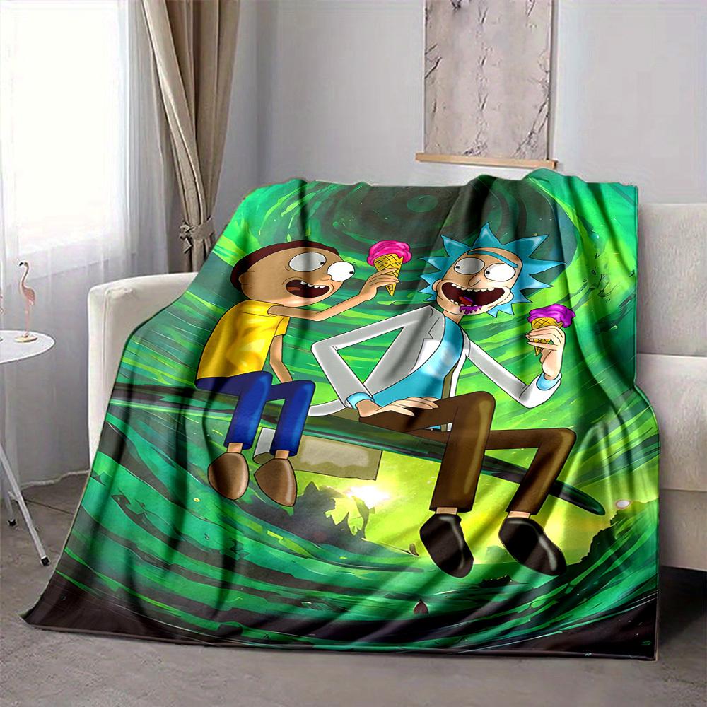 1pc Rick and Morty Blanket Lightweight Flannel Throw For Sofa, Bed, Travel, Livingroom, Office, Couch, Chair, And Bed