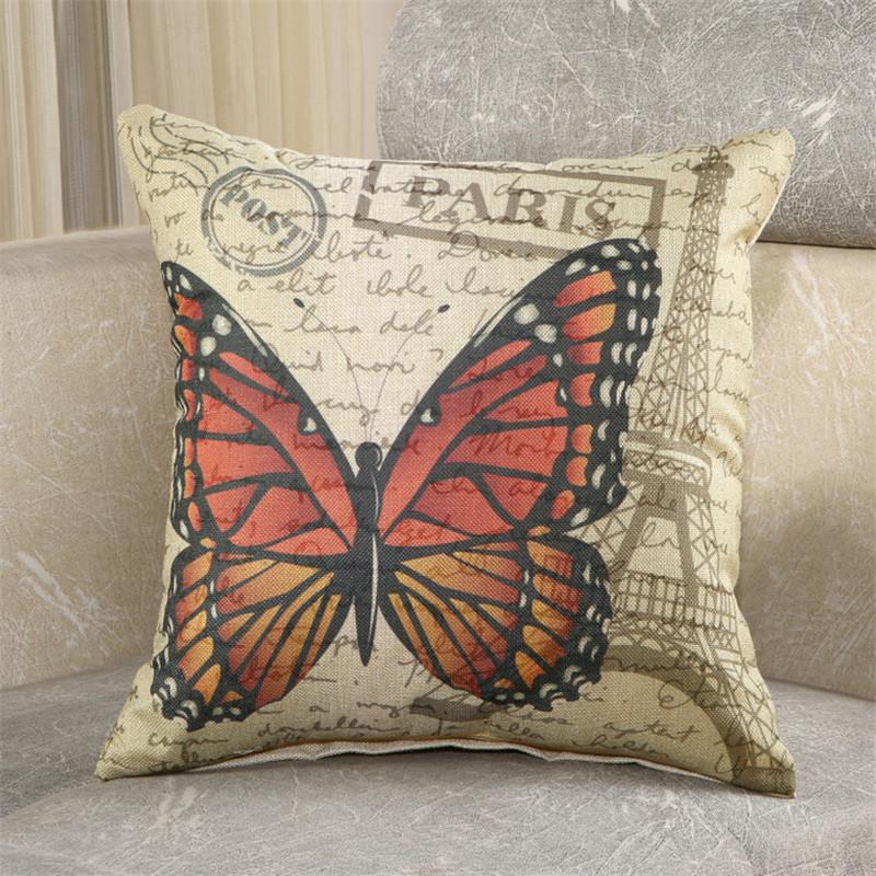 45x45cm Vintage Feather Butterfly Printed Cushion Cover Home Living Room Chair Seat Sofa Decoration