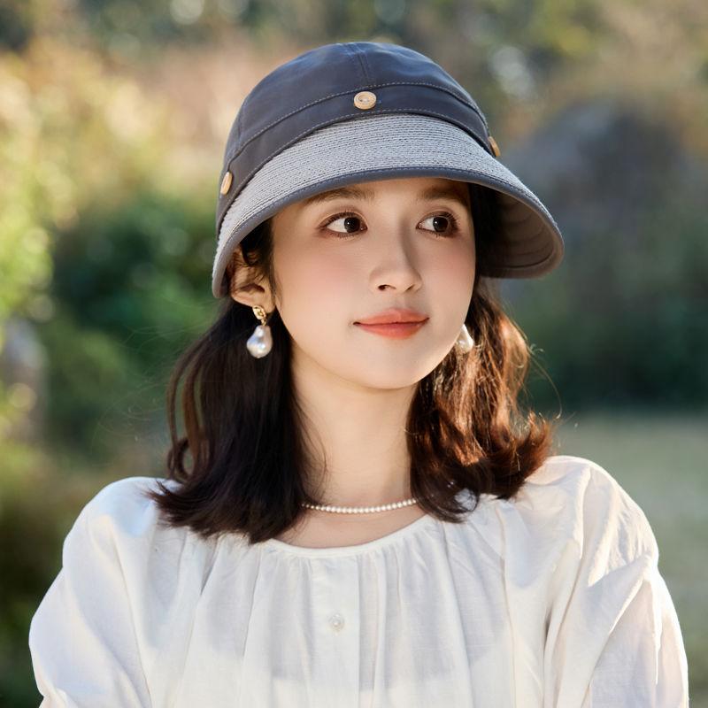 Women's Wide Brim Sun Hat, UPF UV Protection Outdoor Fishing Cap, Solid Color Bucket Hat with Adjustable Drawstring, Foldable Ponytail Beach Visor