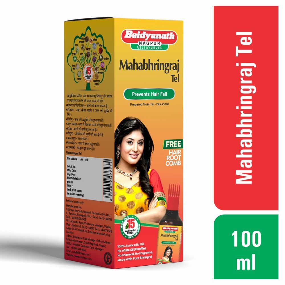 

Baidyanath Asli Ayurved Mahabhringraj Hair Oil 100 ml Pack of 1 – Ayurvedic Herbal Oil for Hair Growth & Scalp Nourishment