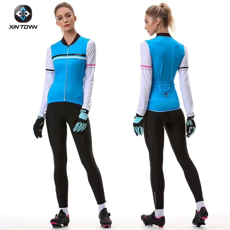 Womens Cycling Long Set Breathable Jersey Bib Shorts Lightweight Performance Ride Wear