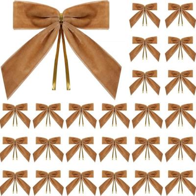 24PCS Multifunctional Small Red Velvet Christmas Bows Rustic Textured Garland Ornament with Cable Tie Gift Wrap Bow Wedding