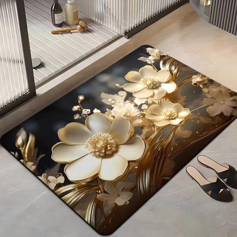 3D Flower Floor Mat Bathroom Absorbent Quick Drying Anti Slip Foot Mat Bathroom Kitchen Floor Mat