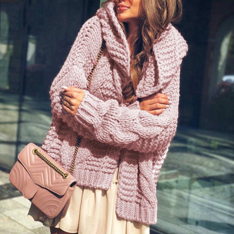 2025 Autumn/Winter Bestseller Women's Solid Color Chunky Cable Knit Cardigan Sweater - European and American Style