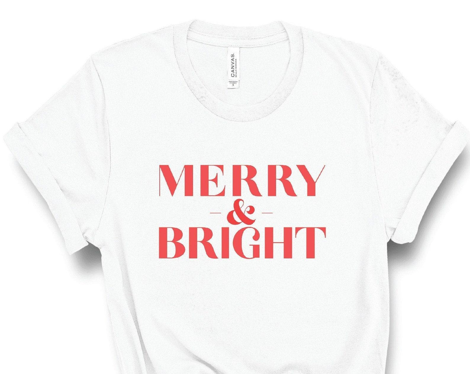 Merry and Bright Shirt, Christmas Shirts for Women,Christmas T-Shirt Holiday Outfit,Holiday Shirt for Women,Minimalist Simple Tee,Plus Sizes L