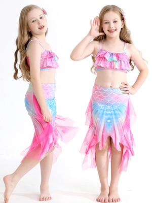Mermaid Fish Scale Girls' Three-Piece Swimsuit Set