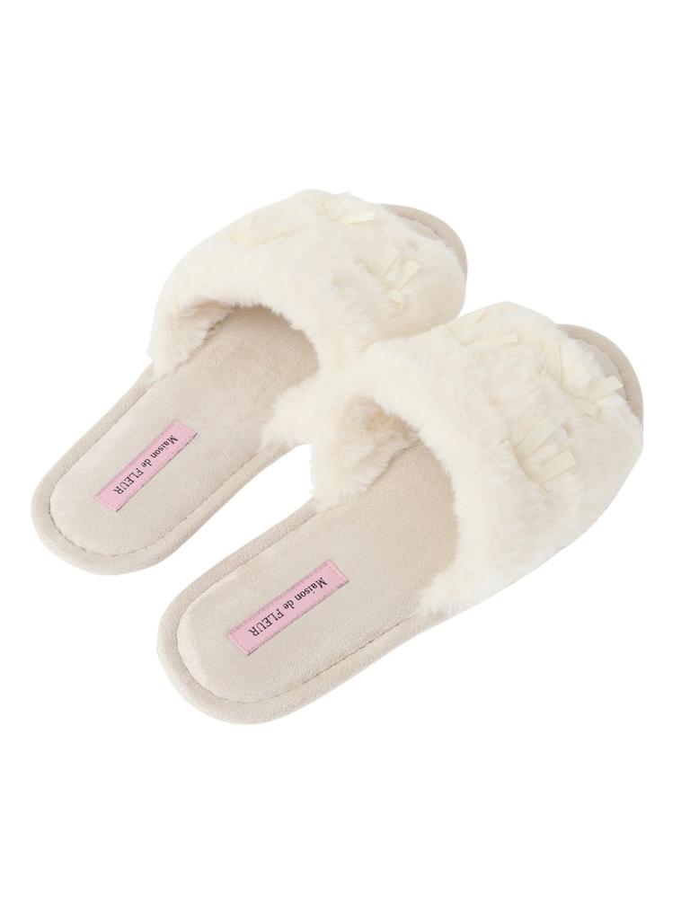 de Apparel Ribbon Pearl Fur Room Shoes for Ivory [Maison Fleur] Women,